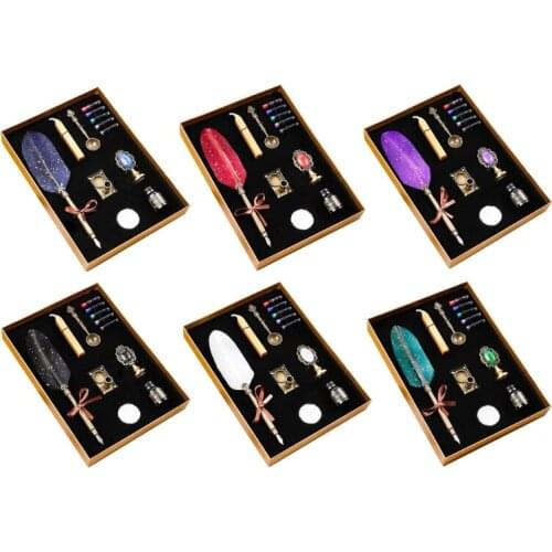 Retro Gothic Style Quill Pen Set Retro Wax Seal Stamp Kit Vintage Gift Box Calligraphy Writing Pen Calligraphy Pen Sets