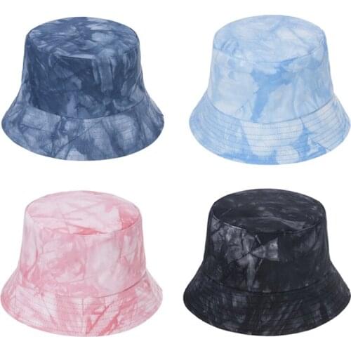 Tie Dye Print Bucket Hat Beach Panama Women Fashion Fishman Hats Double Wear Casual Sun Cap Windproof Unisex Sunscreen Caps