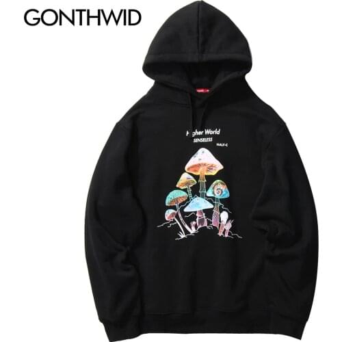 GONTHWID Colorful Mushroom Print Hooded Sweatshirts Hoodies Streetwear 2020 Harajuku Casual Pullover Hoodie Mens Fashion Tops