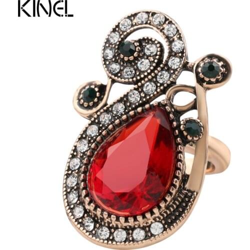 Vintage Wedding Ring Plated Antique Gold Mosaic White Rhinestone Big Finger Rings For Women Hight Quality Fashion Jewelry