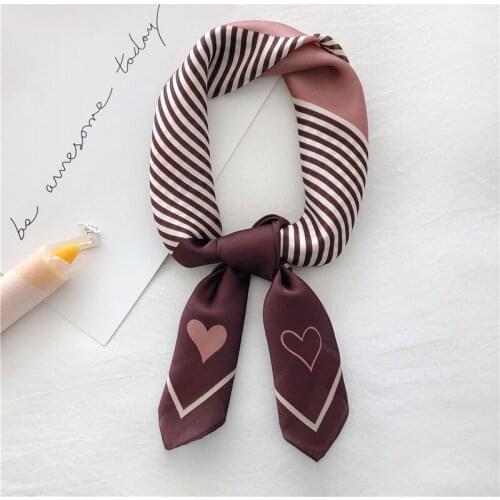 Luna&Dolphin Women Small Square Scarf 70*70cm Chiffon Silk Vintage Love Print Satin Hair Ties Bands Lady Neckerchief Bandana