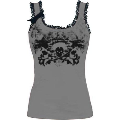 Fashion Flowered Skull Printed Goth Top Women 2021 Summer Womens Lace Back Tank Top O-Neck Tshirts Vest Halter Sleeveless Top