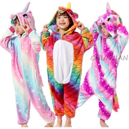 Winter Flannel Children Pijamas Kids Cartoon Pajamas for 4-12Years Girls Unicorn Rainbow Pijamas Kids Animal Pyjamas