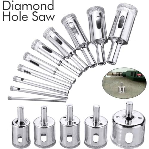 10/15pcs Diamond Drill Bit Set 3-40mm Diamond Coated Hole Saw Drill Bits Tool for Glass Marble Tile Granite Drilling