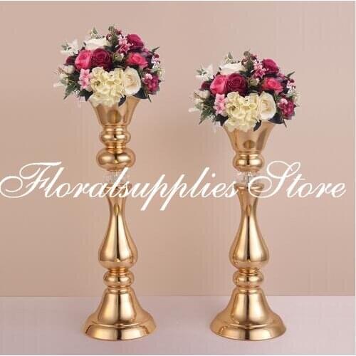 10PCS/LOT Metal Gold Flower Stand Road Lead Table Centerpiece Stand Pillar For Wedding Flowers Vases