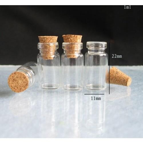 1000 x 1ml Mini Glass Bottle with Wood Cork Small Glass Sample Vial Wishing Bottle 0.5ml till 1000ml is Available Small Bottle