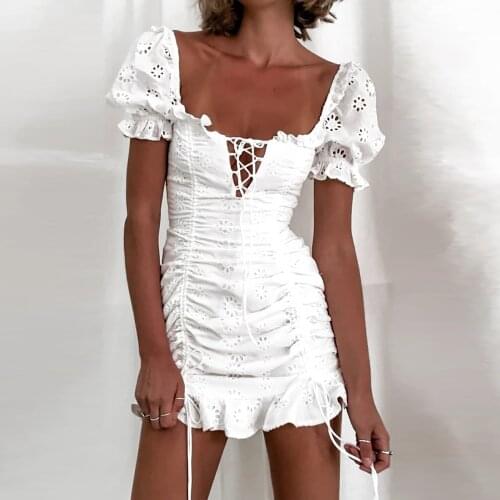 2020 Fashion Summer Women White Slim Mini Dress