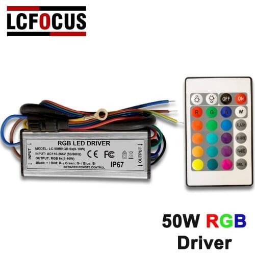 50W RGB LED Driver Infrared Remote Control AC85-265V Waterproof IP67 Power Adapter Transformer