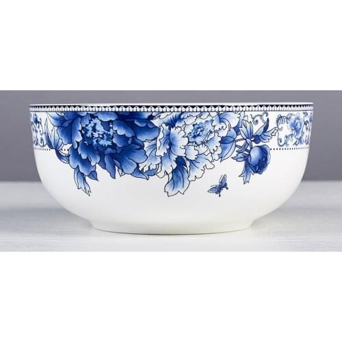 7/8inch Big Soup Bowl Chinese Ceramic Ramen Bowls Kitchen Utensils Porcelain Dinnerware Jingdezhen Blue and White Porcelain Bowl