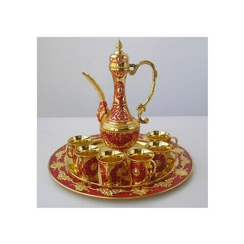 8 PCS/set alloy metal golden wine set bar set 6 wine cups 1 jar 1 tray metal wine decantador whisky set JJ009