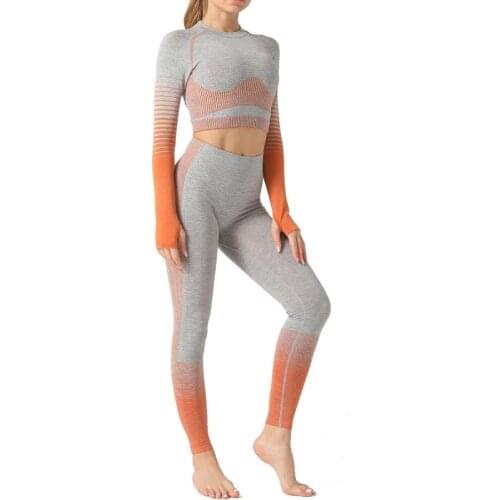 SVOKOR Seamless Two Piece Women set Fitness Gym Suit Stripe Geometry Sportswear Clothes Crop Top Leggings Workout Pants