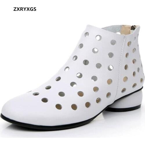New Breathable Comfortable Summer Autumn Boots Women Shoes 2019 Plus Size Thick with Low Heel Shoes Woman Boots Martin Boots