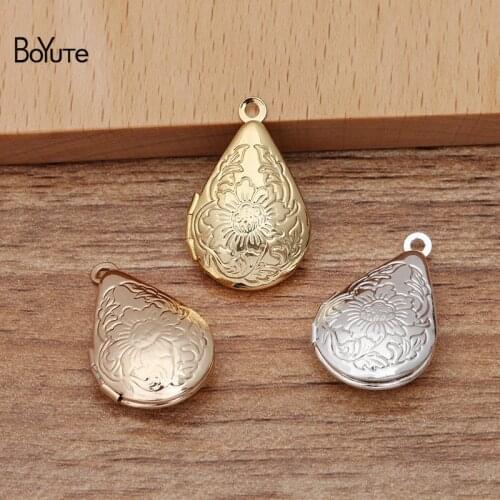 BoYuTe (10 Pieces/Lot) 15*24*7MM Water Drop Shaped Metal Brass Flower Floating Locket Pendant Charms for Jewelry Making