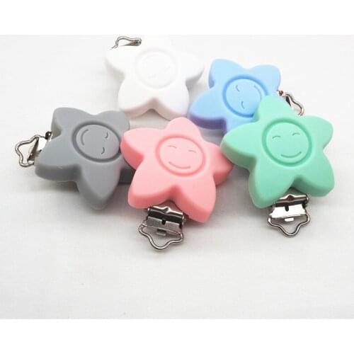 Chengkai 10pcs BPA Free Silicone Flower Star Clip Baby Smile Face Dummy Teether Pacifier Chain Nursing Holder Clips Toy