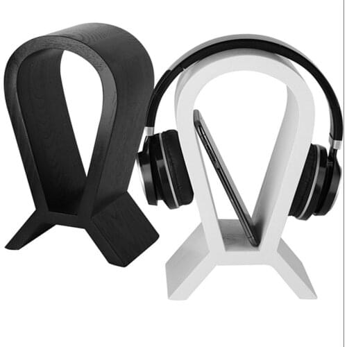 Wood Headphone Stand with Phone Holder, Headest Hanger Holder Mount, Walnut Finish for All Headphone Sizes, Black, White
