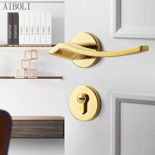 Postmodern Door Lock Indoor Bedroom Silent Room Door Lock Magnetic Gold Light Luxury Household Split Solid Wood Door Lock