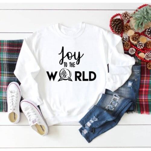 Kawaii Joy To The World Full Long Sleeve Shirt Fashion Christmas Gift Cotton Harajuku Girl Pullover Crew Neck Women Sweatshirt