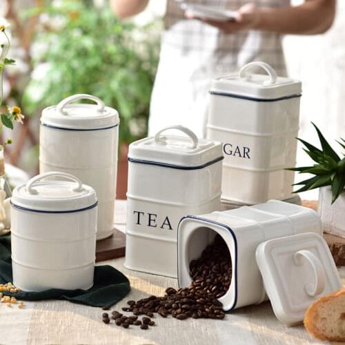 Ceramic Coffee Pot Candy Jar Nordic Kitchen Sauce Salt Shaker Household Sealed Storage Tank Rural Materials Classical