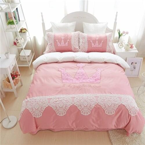4pcs Princess style bed linen set the queen pattern bedding sets 100%cotton bedsheet girls bedclothes Queen King duvet cover