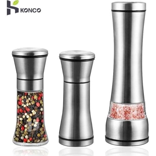 KONCO Salt and Pepper Grinder & Mills, Stainless Steel Sea Salt & Coffee Beans Grinders with Adjustable Ceramic Pepper Grinder