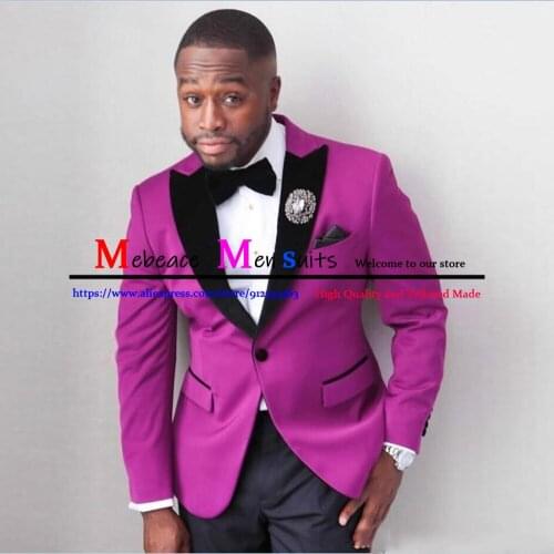 Purple Mens Suits Wedding Groom Blazer Fashion Slim Fit Banquet Tuxedo 2 Pieces Sets Party Prom Costume Homme (Jacket+Pants)