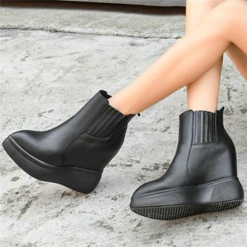 Fashion Sneakers Women Genuine Leather Wedges High Heel Ankle Boots Female Winter Pointed Toe Platform Pumps Shoes Casual Shoes