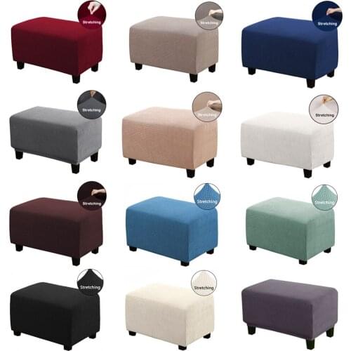 Square Footstool Cover Furniture Protection Cushion with Elastic Bottom High Elastic Fabric Easy to Clean Dust-proof Comfortable