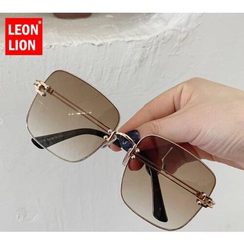 LeonLion NEW Square Sunglasses Women Gradient Luxury Sunglasses Women High Quality Metal Sun Glasses For Women Vintage Oculos