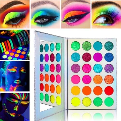 24 Colors Matte Sequins Glow Eye Shadow Pigment Fluorescent Eye Shadow Shimmer Glitter Colorful Palette Makeup Cosmetics TSLM1