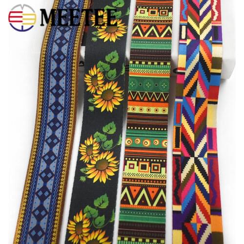 Meetee 5M 50mm Colorful Ribbon Ethnic Jacquard Polyester Webbing Belt Decoration Lace Trims DIY Bag Strap Sewing Band