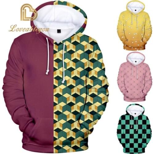 Men Autumn Winter Print Outwear Anime Demon Slayer Kimetsu No Yaiba Tanjiro Kamado Cosplay Costume Coats Hoodies Sweatshirt