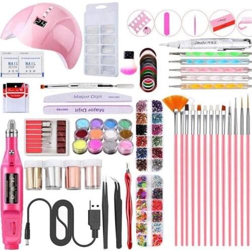 Nail Set UV LED Lamp Dryer With Nail Gel Polish Kit Soak Off Glitter Dot Pen Brush Manicure Tools Set Electric Nail Drill Tools
