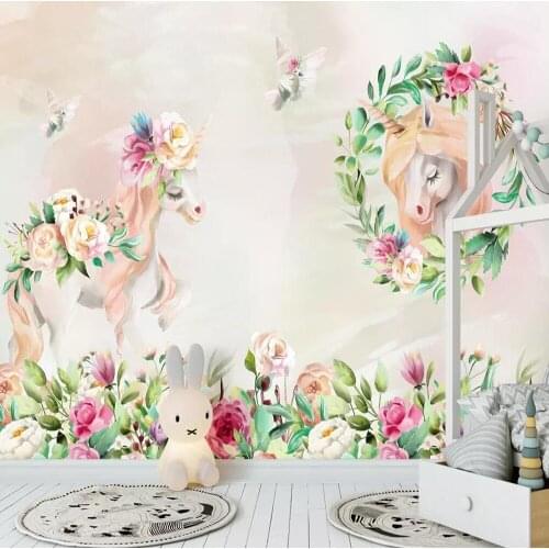 Milofi custom 3D wallpaper murals cute childrens background wall pony hand-painted fresh Nordic decorative wallpaper