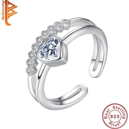 Wholesale 10PCS 925 Sterling Silver Finger Ring with Crystal Forever Love Heart Shape Open Rings for Women Silver 925 Jewelry