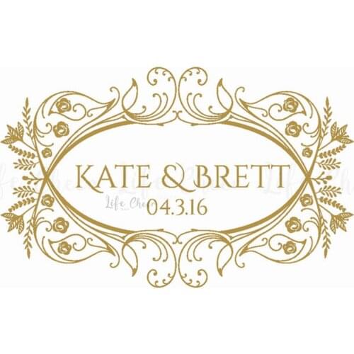 Personalized Names Wedding Decal Welcome Sign Mirror Vinyl Stickers Flowers Leaves Pattern Wall Sticker Dancing Floor Art AC277