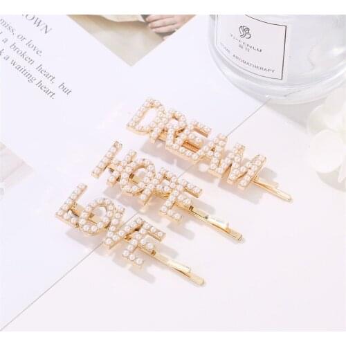 Trend Letter LOVE Pearl Hairpins Alloy Rhinestone Barrettes Headband Head Accessories Women