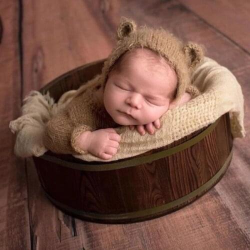 Baby Photography Props Vintage Wooden Basin Round Shape Box Newborn Infants Photo Posing Shooting Accessories
