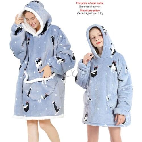 Family Matching Homewear Mother Kids Oversized Sweatshirt Hoodie Fleece Warm Sherpa Blanket Thicken Girls Unicorn Sleepwear