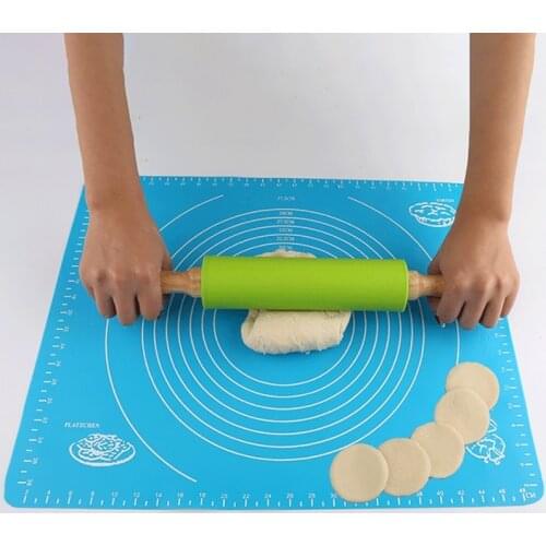 Silicone Dough Roller Rolling Pin Wooden Handle 23/29/38/43cm Rolling Pin Kitchen Cooking Baking Tools