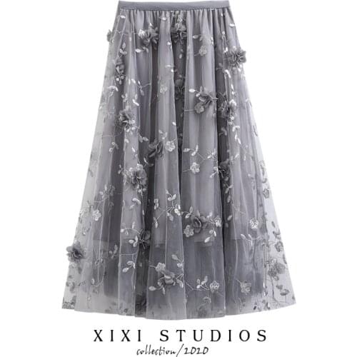 Three-dimensional embroidery flower net yarn skirts posed bitter fleabane bitter fleabane skirt show thin long in A word