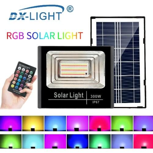 RGB LED Solar Light 100W 200W 300W Outdoor Sun Light RGB Reflector Wall Light Battery Lamp Outdoor Garden Lighting Solar Lamp