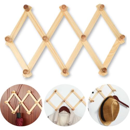 Natural Wooden Wall Mounted Expandable Accordion Peg Coat Rack Hanger Hat Closet Hook Expanding Fold Door Wooden Hanger 10 Hooks
