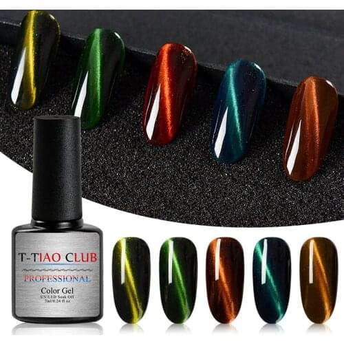 T-TIAO CLUB Glass Cat Eye Gel Nail Polish Soak Off 10 Colors 3D Magnetic Glitter Design Gel Nail Semi-permanent Nail Art Varnish