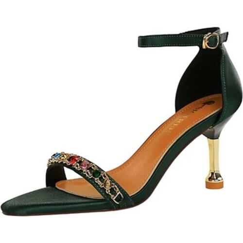 Women shoes 2021 Summer Womens Korean Sexy Satin High-heeled Satin Metal Chain Rhinestone Sandals shoes for women