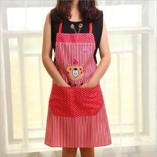 Women Lady Waterproof Apron Dress Restaurant Home Kitchen with Pocket Cooking Cotton Smock Bear CF-03