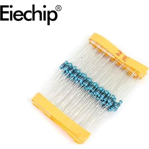 100pcs/lot 1/4W 1% Metal film resistor 2R 0.25W resistance 2 ohm Throught Hole