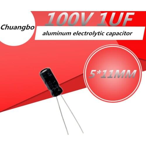 20pcs Higt quality 100V 1UF 5*11MM aluminum electrolytic capacitor 100V 1UF 5*11MM