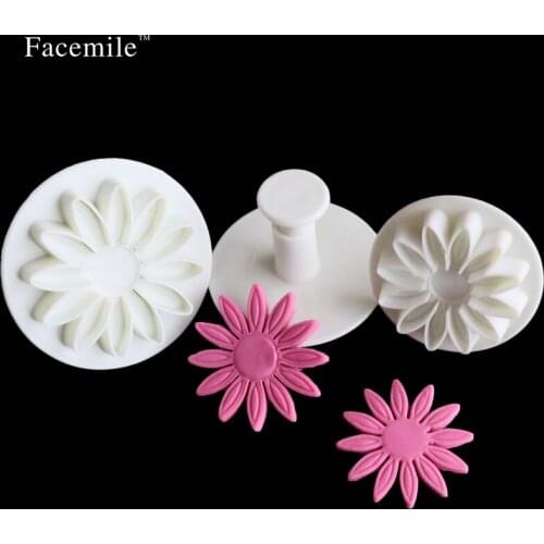 3pcs Fondant Gift Sunflower Sugarcraft Plunger Cutter Plunger Mold galletas embolo Christmas Gift Decortion tool 01064