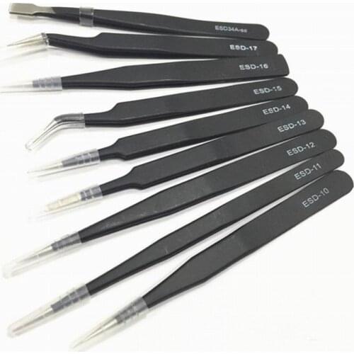 50 Set (9pcs/set) Professional ESD Non-Magnetic Stainless Steel Precision Tweezers Set Repairing Maintenance Clamp Tools