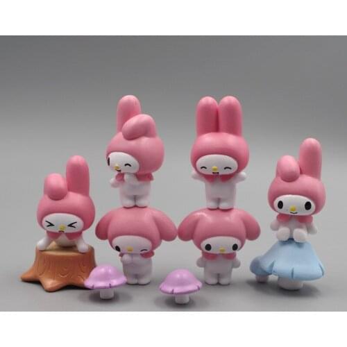 6Pcs/set Kawaii My Melody Kuromi Sanrio Plush Hellow Kittys Cartoon Movie Figurine Toys Ornaments Models Kawaii Toys for Girl